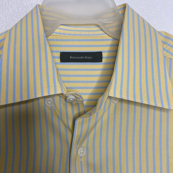 ERMENEGILDO ZEGNA Men’s Striped Light Yellow/ Light Blue Button Down Shirt XL - Picture 4 of 7